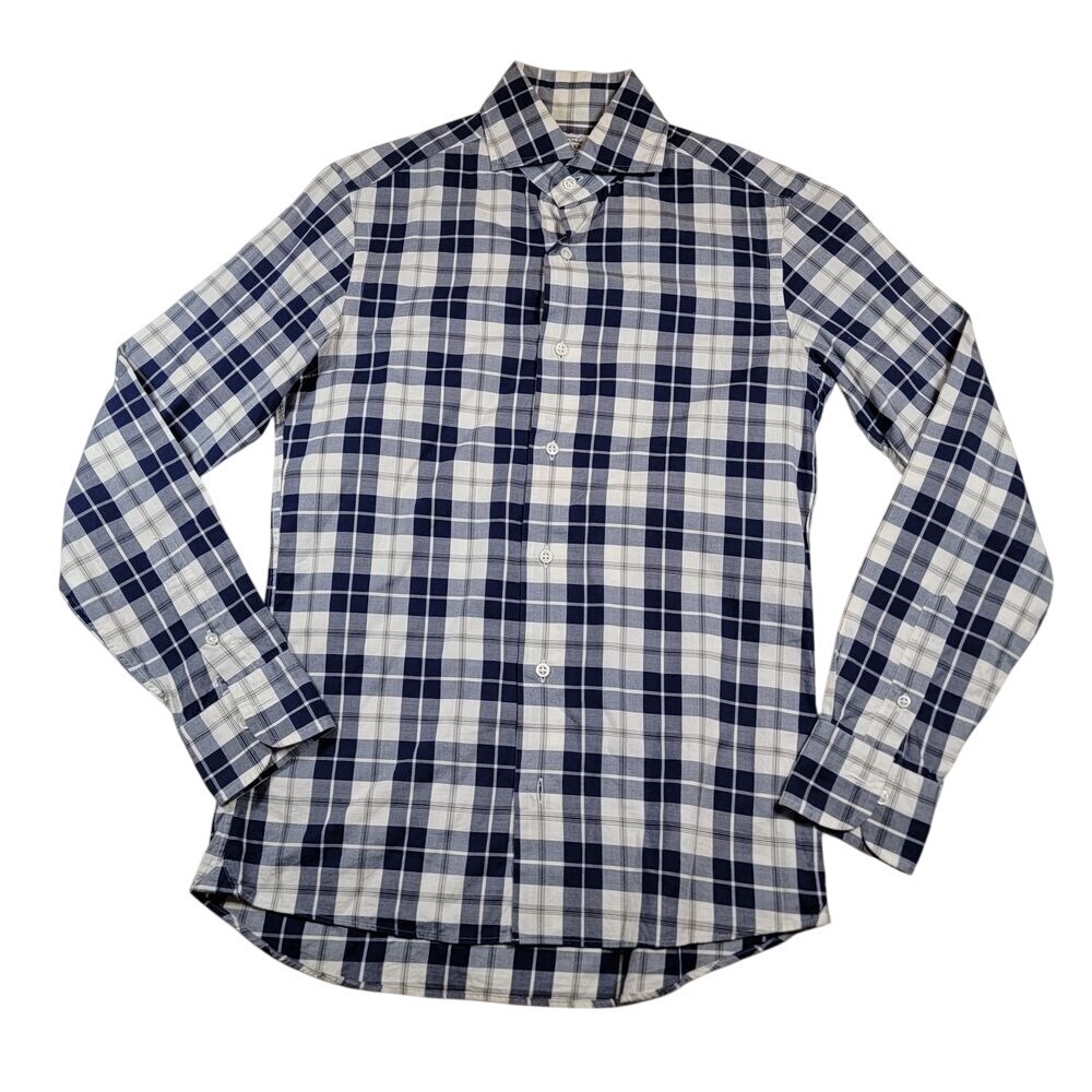 United Arrows Tokyo Men's Plaid Button Up Shirt Sz Small Blue White Slim‎ Fit